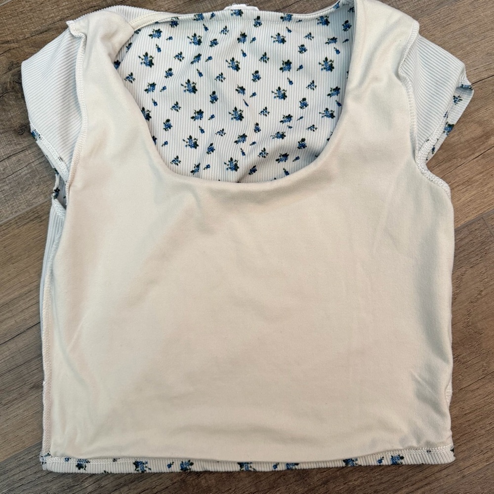 Live in the Moment Womens M Ditsy Floral Blue Crop Top Romantic Y2K Coquette Rib - Picture 7 of 9